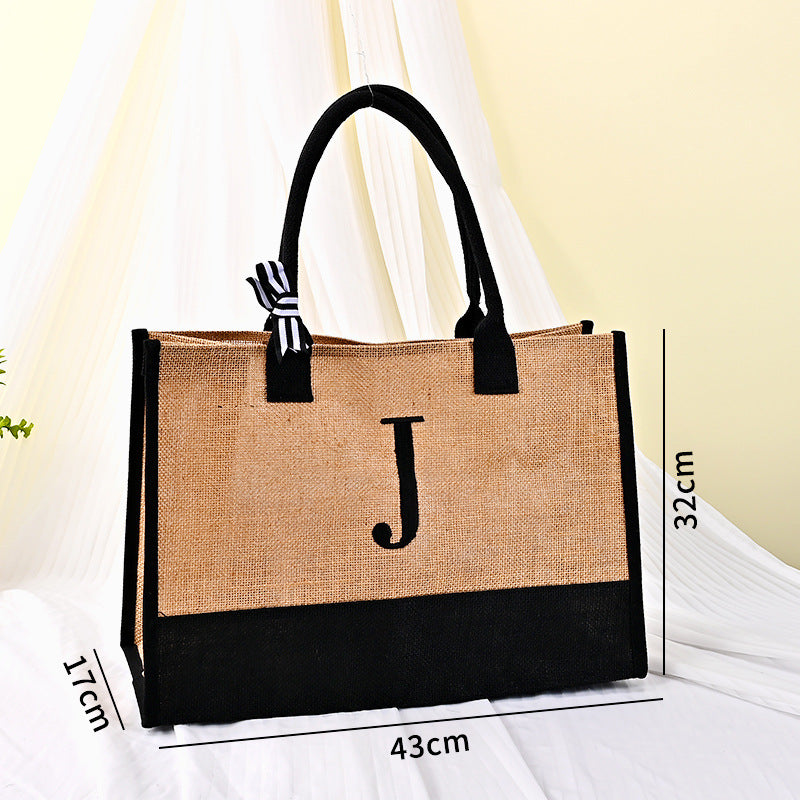 Monogram Jute Tote Bags for Women Initial Tote Bag - J R C