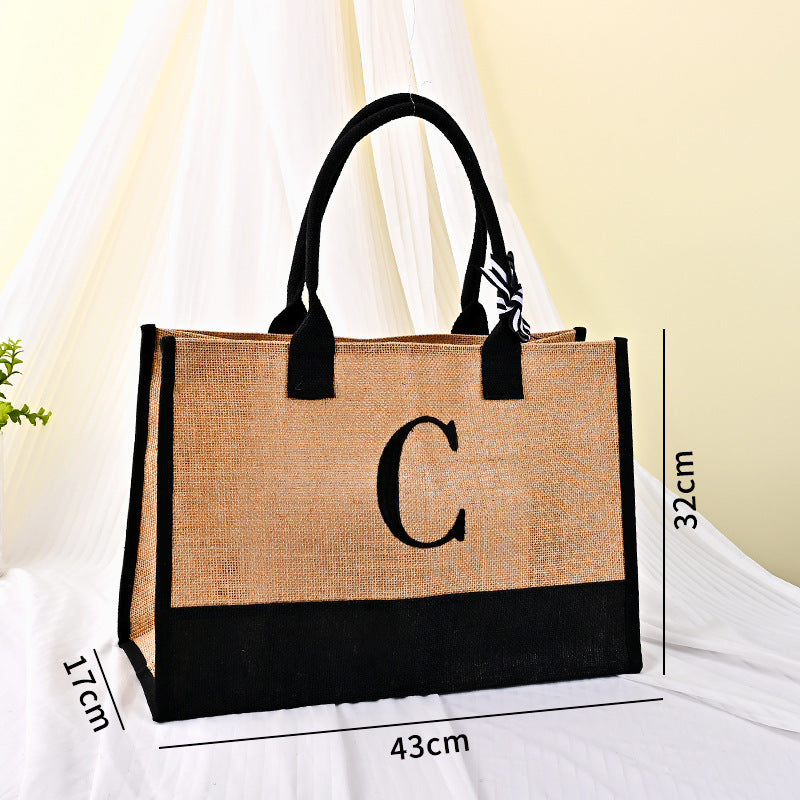 Monogram Jute Tote Bags for Women Initial Tote Bag - J R C